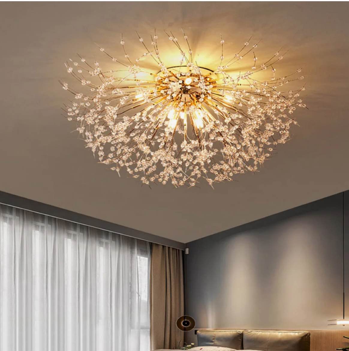 Dandelion And Fireworks Shape Creative Gorgeous Crystal Ceiling Light (6 Light-Golden)