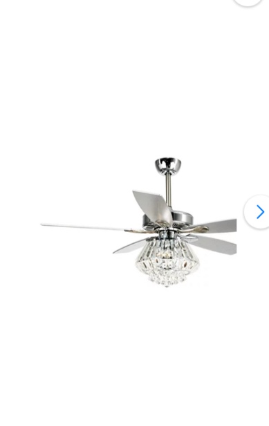 Ceiling Fan with Remote Control 52 Inch Diamond Crystal Chandelier Fan with Light 5 Reversible Blades Ceiling Fan, 3 Bulbs Not Included, Chrome Finish