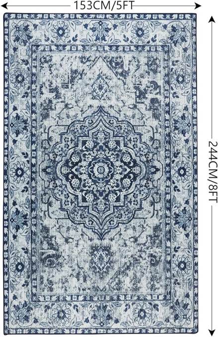 Comeet Area Rug 5x8, Living Room Bedroom Rug, Washable Vintage Area Rug Anti Slip Floor Carpet for Dining Room Home Black/White