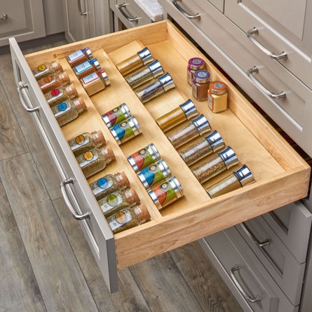 Bamboo Spice Drawer Organizer, Expandable 4 Tier Spices Rack for Cabinet Drawer