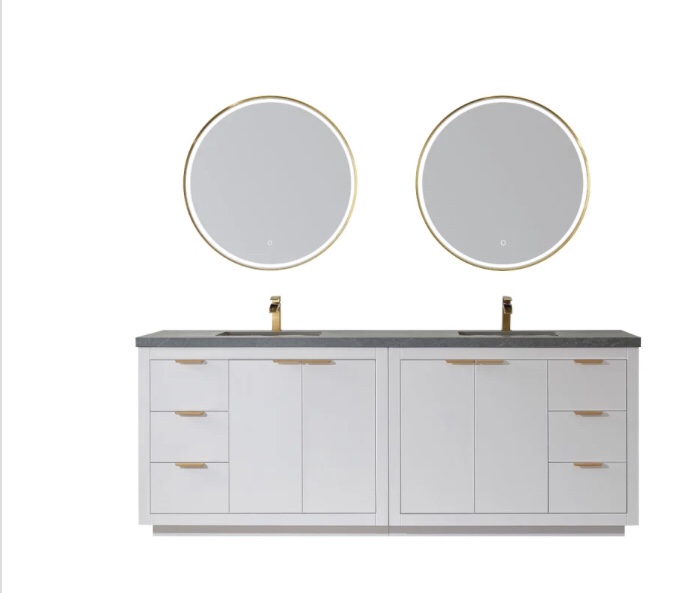 Leiza 84" Free Standing Double Basin Vanity Set with Cabinet and Stone Composite Vanity Top and Matching Mirrors,( incomplete only base)