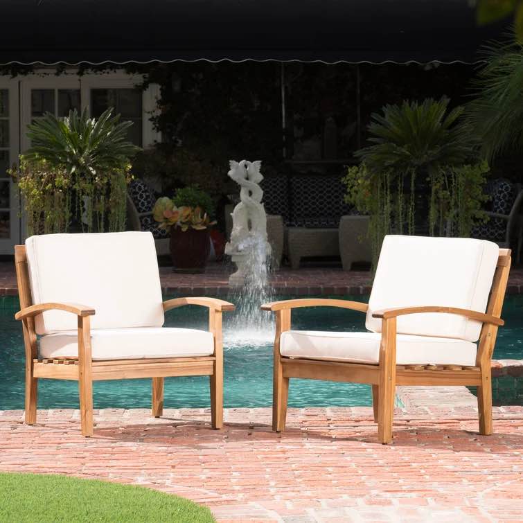 Rondo 81.28Cm Teak Finish - Beige Cushion Wide Polyester Armchair