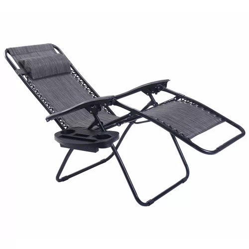 Gray metal lounge chair with grey cushions