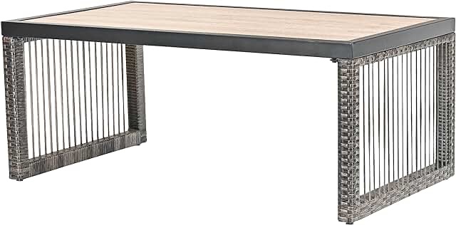 Top home space rattan outdoor side table with light wood top