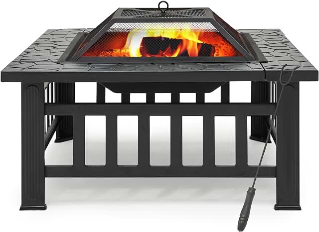 Table fire pit with grill black