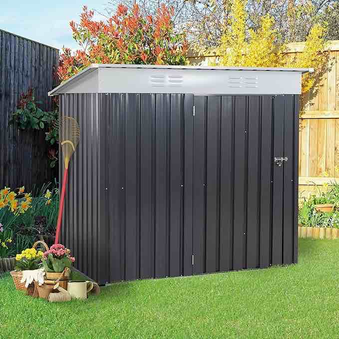 Grey and black garden shed