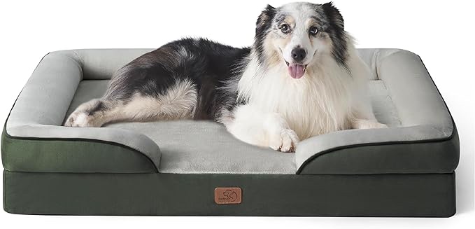 Bedsure Orthopedic Dog Bed Medium Washable Dog Sofa Bed, Supportive Foam Pet Couch Bed with Removable Washable Cover, Waterproof Lining and Nonskid Bottom, Dark Green