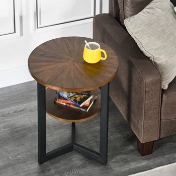24" Tall Round End Table with Storage and Metal Frame