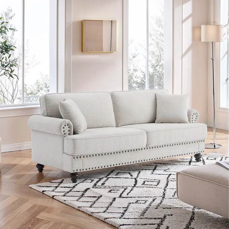 DARYUS 82.09” WIDE UPHOLSTERED SOFA. BEIGE    incomplete. 