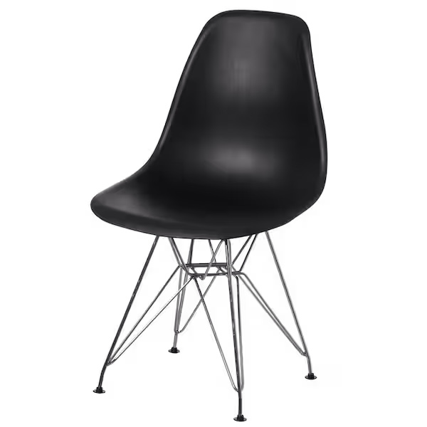 Mid-Century Black Modern Style Plastic DSW Shell Dining Side Chair with Metal Legs Set of 4