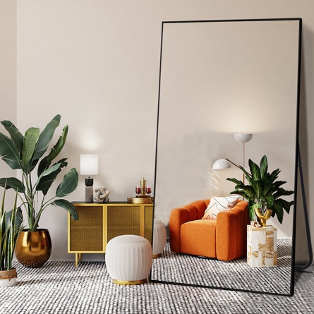 Modern Oversized Full Length Mirror Rectangle Metal Floor Mirror