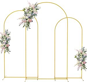 Asee'm Wedding Arch Backdrop Stand Set of 3 (7.2FT, 6.6FT, 6FT) Gold Metal Arched Frame for Ceremony Parties Birthday Baby Shower Garden Balloon Decoration