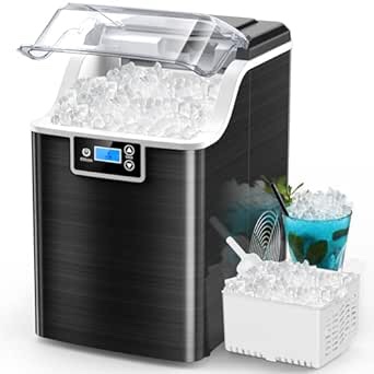 Kndko Ice Makers Countertop,45lbs/Day,Nugget Ice Maker with 24H Timer,3.3 Pounds a Basket in 1.5-Hour,Self Cleaning Ice Makers,Crushed Ice Maker for Home Bar Party,Stainless Steel,Black