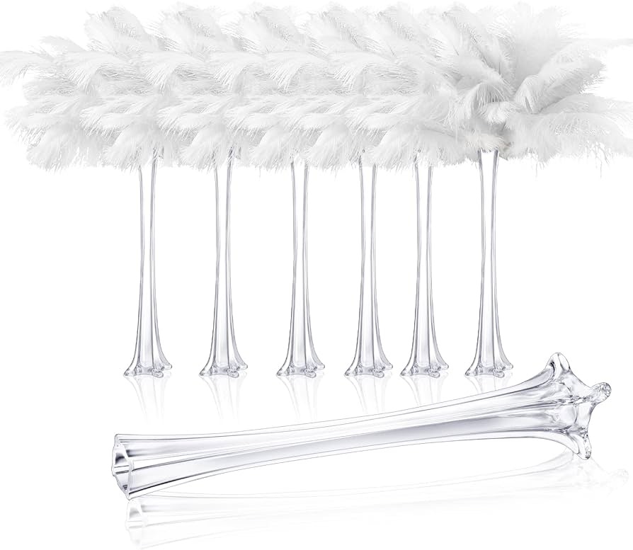 meekoo 6 Pack Vases Eiffel Tower Vase with Feathers Flower, 20 Inch Tall Clear Skinny Glass Vase for Weddings Baby Shower Birthday Centerpieces Party Home Decorations (Red)