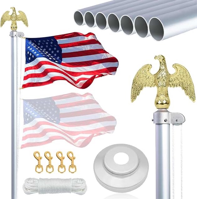 BaiYuan 20FT Sectional Flag Pole Kit - Heavy Duty Aluminum In-Ground Flagpole with 3x5 USA Flag, Outdoor Flag Poles for Yard, Garden, Residential or Commercial