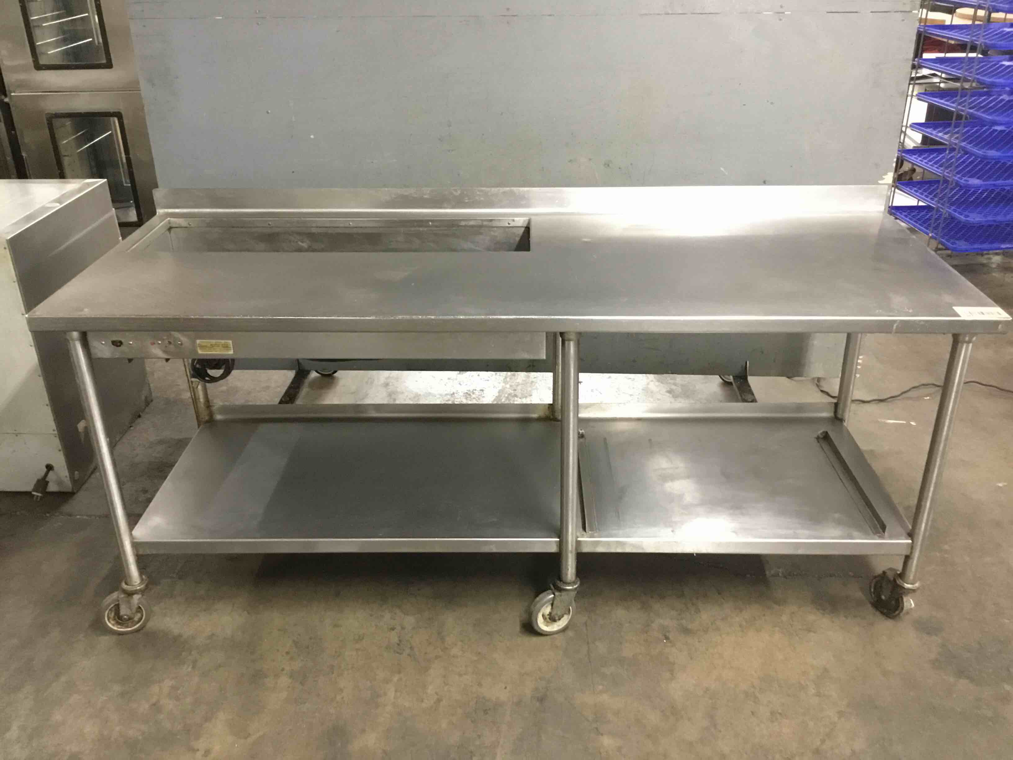 82.5 Inch Stainless Steel Table With Drop-In Refrigerated Well And Under Shelf On Casters