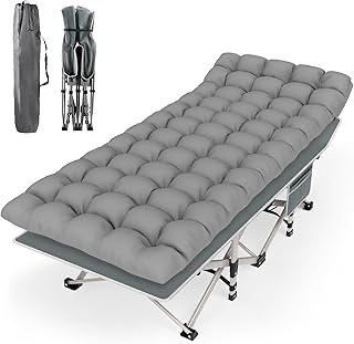 Camping Cot, Folding Cot Camping Cots for Adults Portable Folding Outdoor Bed with Mat and Carry Bag, Heavy Duty Sleeping Cots for Outdoor Travel Camp Beach Vacation,900 LBS(Max Load) (Grey)