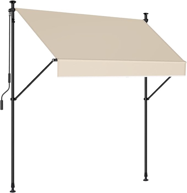Manual Retractable Awning – 78” Non-Screw Outdoor Sun Shade – Adjustable Pergola Shade - BEIGE 