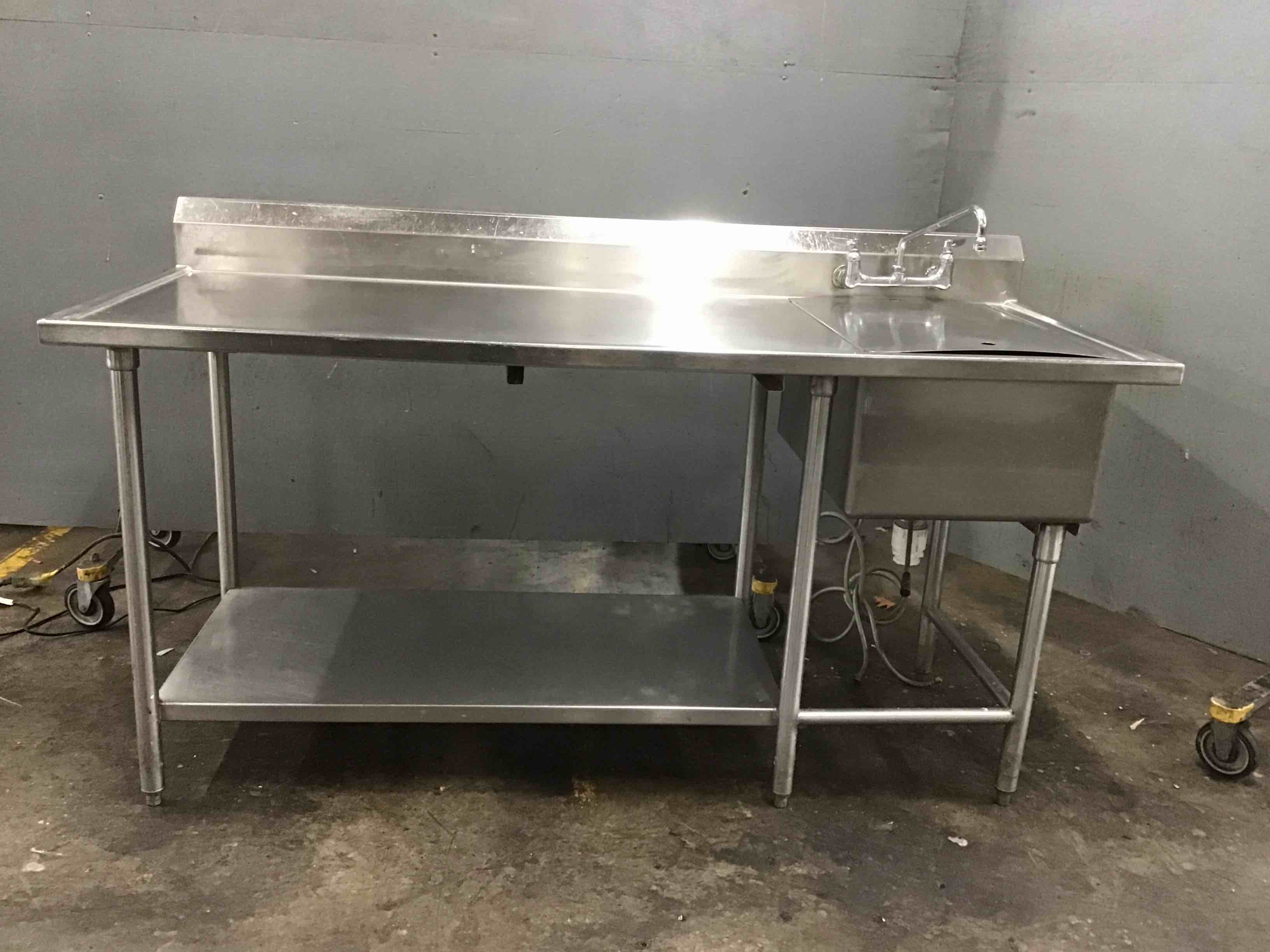 Stainless Steel 72 Inch Prep Station With Undershelf And Sink With Drain Board 