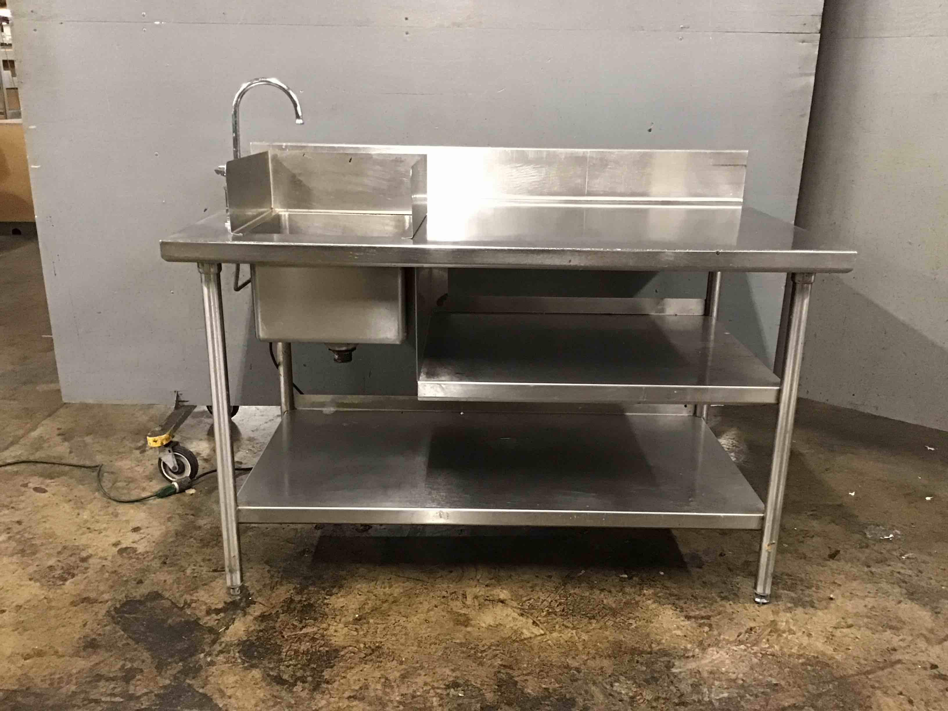 58 Inch Stainless Steel Table With Left Side Sink And Under Storage 