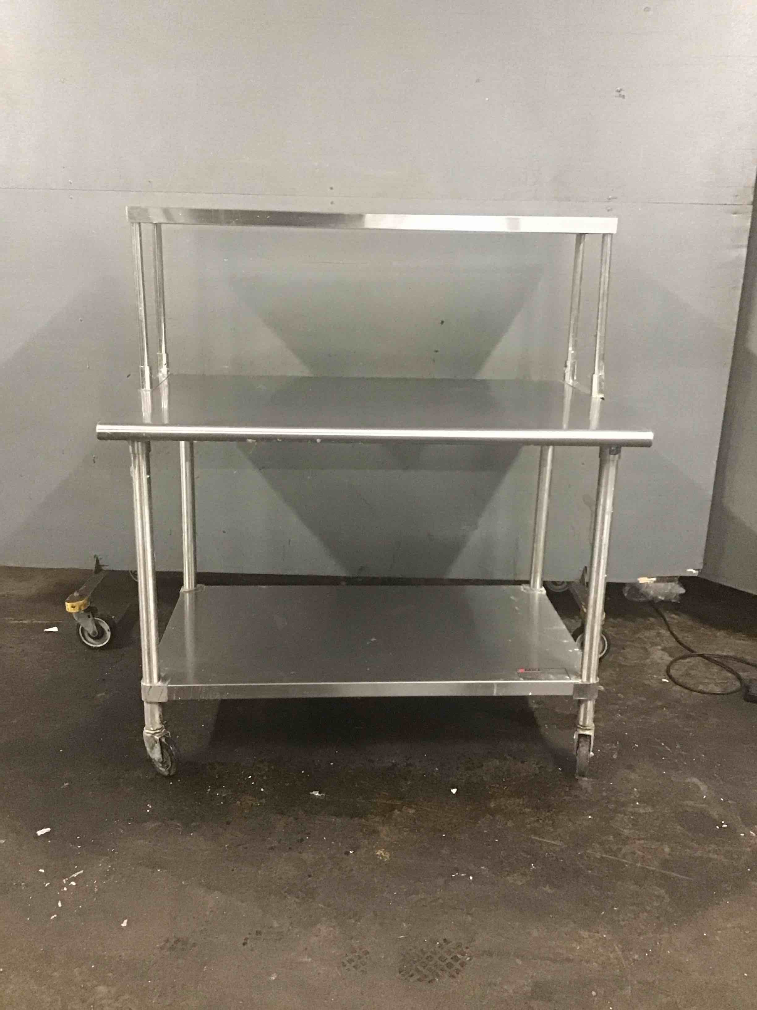 Eagle Stainless Steel 48 Inch Prep Station With Upper Shelf And Undershelf On Casters