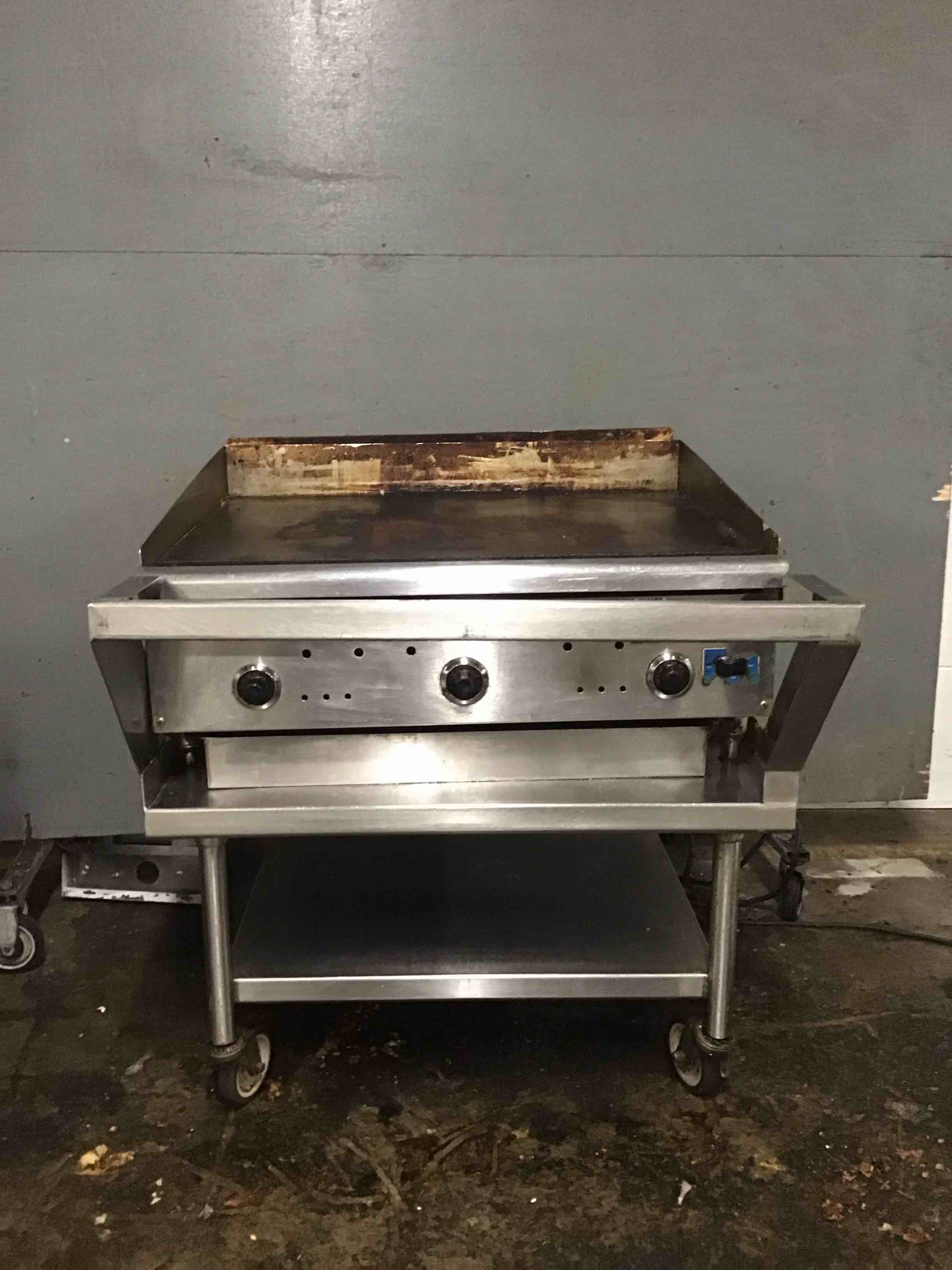 Imperial 36 Inch Stainless Steel Natural Gas Flat Grill With Equipment Stand On Casters  
