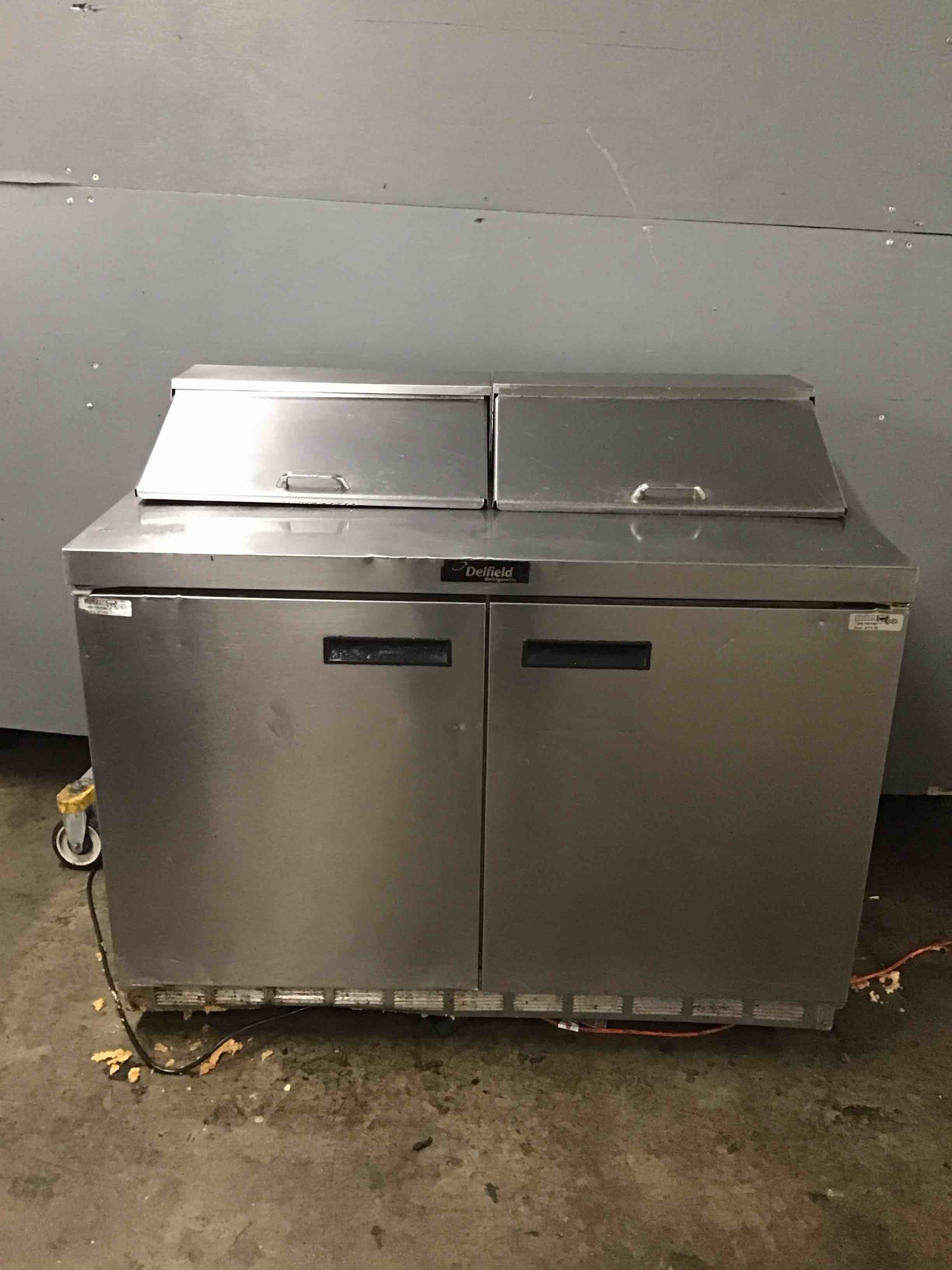 Delfield 48 Inch Stainless Steel 2 Door Refrigerated Sandwich Prep Table On Casters 