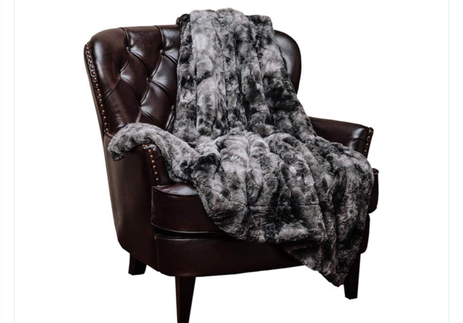Chanasya Super Soft Fuzzy Fur Warm Charcol Gray Sherpa Throw Blanket -Charcoal Dark Gray Waivy Fur Pattern