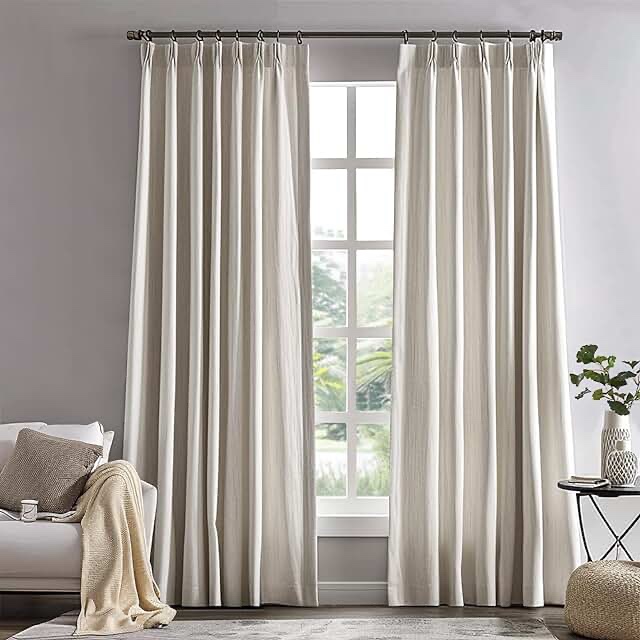 jinchan Pinch Pleated Curtain 84 Inch Length Light Filtering Stone White Curtain for Bedroom Living Room Curtain 1 Panel Texture Curtain Grommet Top Window Drape Stone White