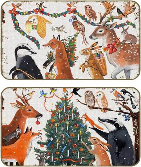 UINHMOP 17''x30''Set of 2 Medieval Renaissance Traditional Christmas Decorative Doormat, Funny Christmas Animals Floor Mats Decor for Christmas Holiday New Year Home Bars Clubs Cafes Porch Front Door