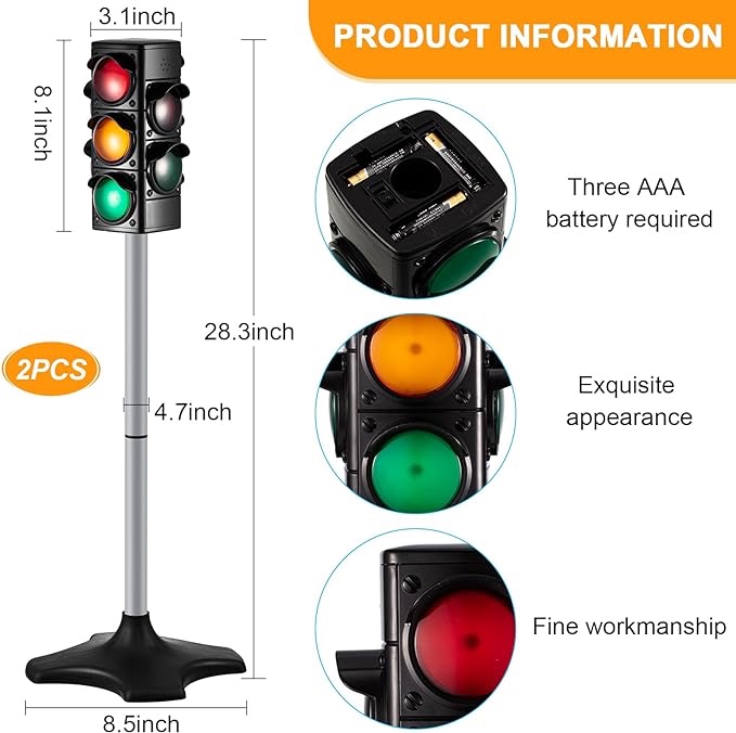 Hiboom 1 Pieces Traffic Light Toy 2 in 1 Simulation Safety Traffic Indicator Crosswalk Signal with Lights and Sounds for Birthday Educational Toy Gift 4 Sides, 28.4 Inch Height