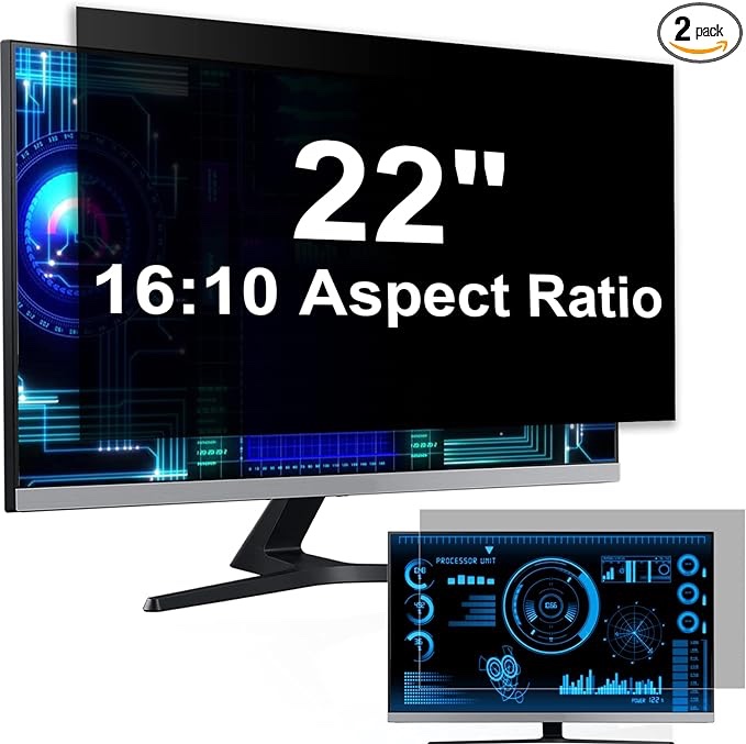 2-Pack] 22 Inch Computer Privacy Screen Filter for 16:10 Widescreen Monitor, Removable Eye Protection Anti Glare Blue Light Filter Privacy Shield, Anti Scratch Anti Spy Screen Protector Film 22 In