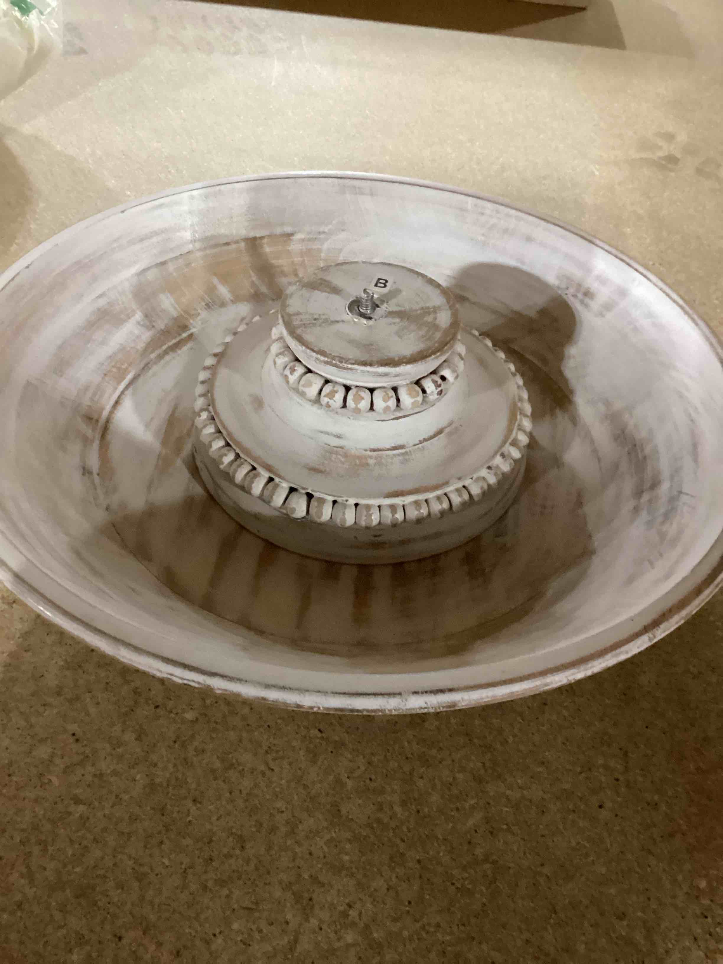 Mud Pie Beaded Wood Pedestal Bowl, White, 6" x 14" dia