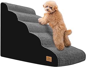 blunique Dog Steps for High Bed, 5-Step Dog Ramps for Small Dogs, Dog Stairs to Bed Pet Stairs for Couch Corduroy Non-Slip High Density Foam Pet Steps, Grey