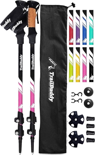 ( incomplete) TrailBuddy Trekking Poles - Lightweight, Collapsible Hiking Poles for Backpacking Gear - Pair of 2 Walking Sticks for Hiking, 7075 Aluminum with Cork Grip Berry Pink