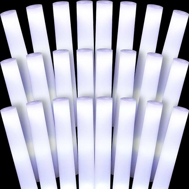 Liliful 48 Pcs White Glow LED Cheer Foam Sticks Light up Glow Sticks Wedding Wand for Birthday Wedding Bridal Shower Raves Carnival Concert Glow in the Dark Party Favors Supplies