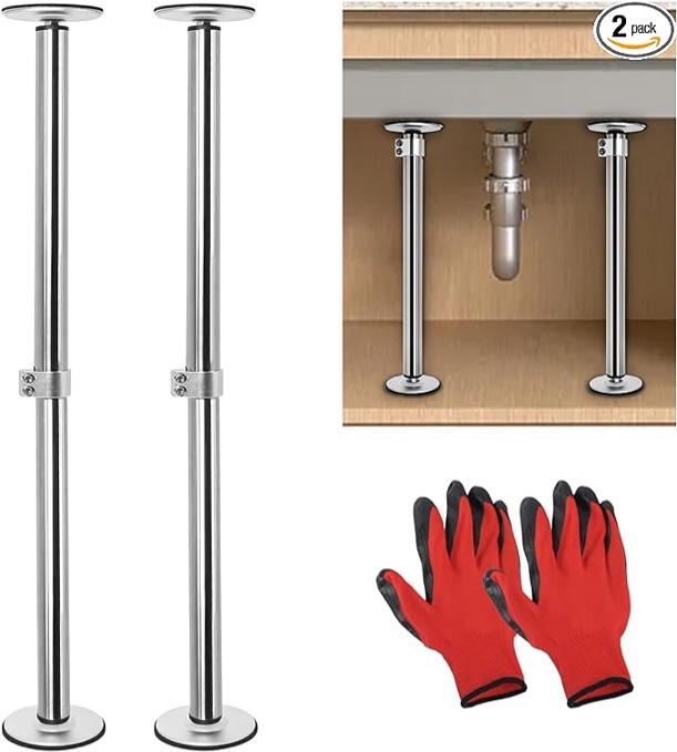 Undermount Sink Brackets, Stainless Steel Adjustable Sink Legs Installation and Repair Kit Support System with Waterproof Gloves for Kitchen, Bathroom.(16.1-28.7inches)