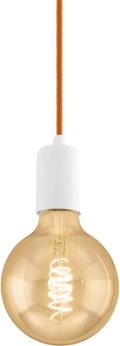 EGLO Pendelleuchte Yorth, 1 flammige Schnurpendel Hängelampe Vintage, Industrial, Hängeleuchte aus Stahl in Weiß, Kabel in Orange, Esstischlampe, Wohnzimmerlampe hängend mit E27 Fassung