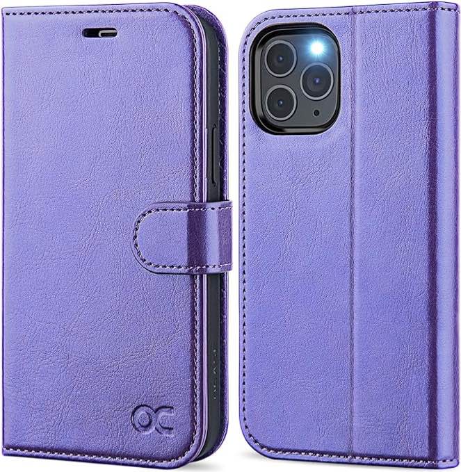 OCASE Compatible with iPhone 12 Case/Compatible with iPhone 12 Pro Wallet Case, PU Leather Flip Case with Card Holders RFID Blocking Kickstand Phone Cover 6.1 Inch (Purple