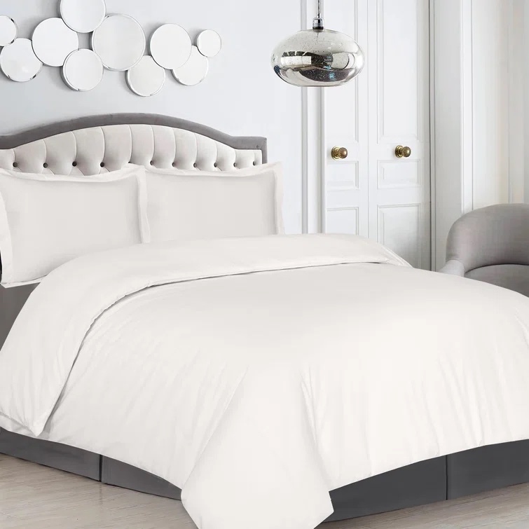 White 100% Egyptian-Quality Cotton Duvet Cover Set 3 Piece 200 TC Solid Duvets with Button Closure and 2 Pillow Shams