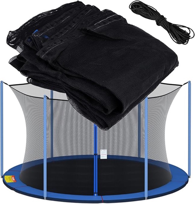 Trampoline Replacement Safety Enclosure Net for 6 Straight Poles Round Frame Trampolines, Breathable and Weather-Resistant Trampoline Net with Adjustable Straps (Net Only) 15FT Frame