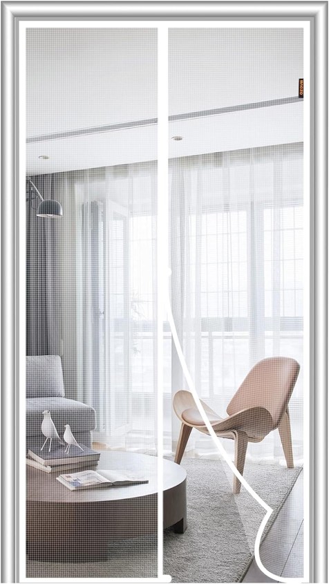 MAGZO Magnetic Screen Door White, Fits Door Size 32'' x 80'', Upgraded Polyester with Strong Magnets Heavy Duty, Temporary Mesh Net Netting Curtain Wire for Sliding Glass Patio/French/Back/Front Doors