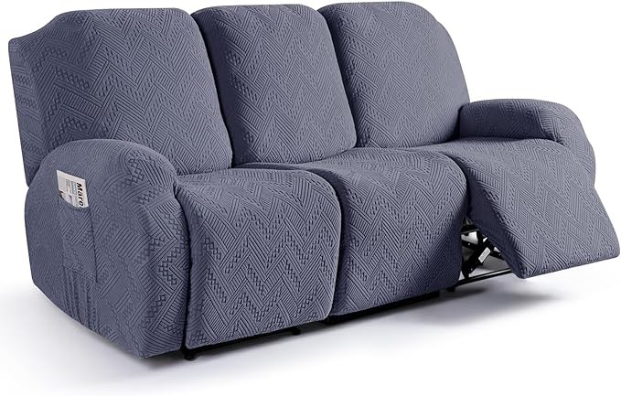 Stretch Recliner Sofa Covers 3-Pieces Reclining Couch Covers with Pockets Jacquard Reclining Sofa Covers 3 Seater Soft Washable Furniture Protector with Elastic Bottom (3 Seater, Grey)