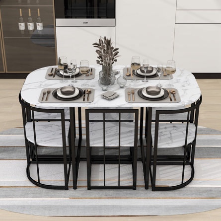 White/Black Kacyn 6 - Person Dining Set ( Box 2/2 Incomplete)
