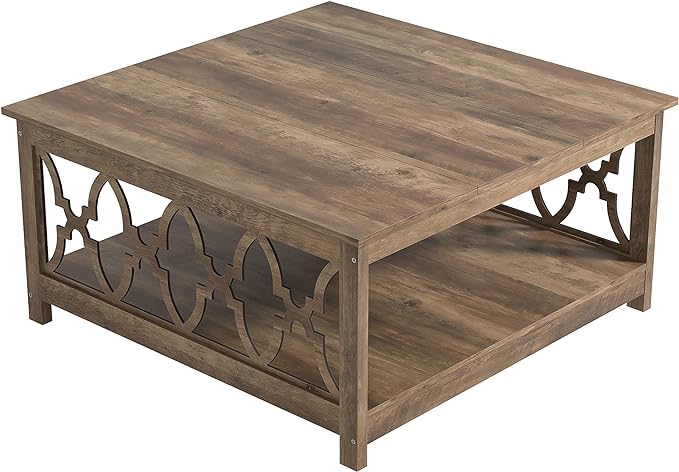 Galano Heron Modern Coffee Table for Living Room, Wood Coffee Table with Storage Shelf, Square Center Table Wooden Accent Cocktail End Table for Home Office Small Apartment, Knotty Oak