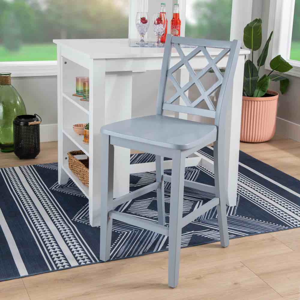 Terecia Coastal Solid Wood Lattice Back Counter Stool