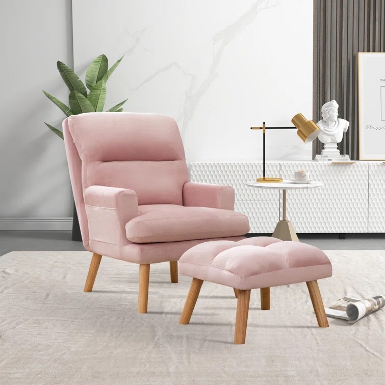 Deeda Upholstered 26'' W Super Soft Accent Chair with Ottoman and Pocket