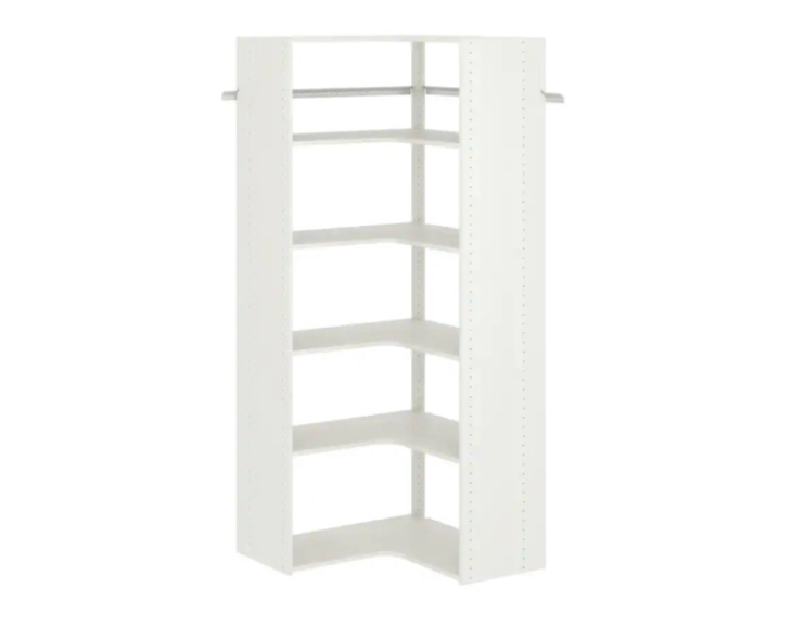 30 in. W White Corner Unit Wall Mount 6-Shelf Wood Closet System(incomplete)