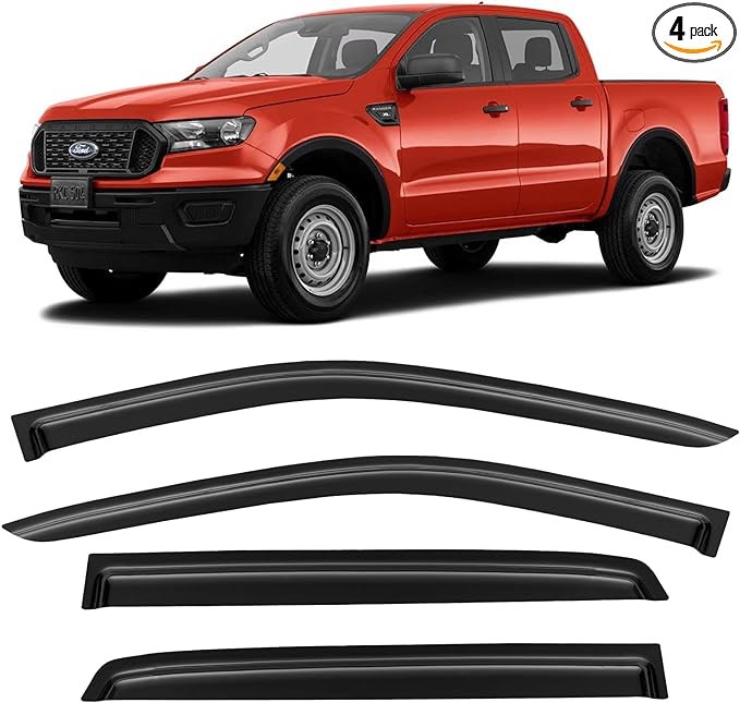 Cxdar Window Visors Rain Guards for 2019 2020 2021 2022 2023 2024 Ford Ranger, Window Wind Deflectors Vent Shades for 19-24 Ranger Supercrew