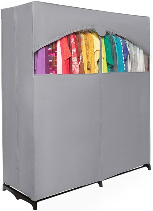 HOLDN’ STORAGE Portable Wardrobe Closet for Hanging Clothes with Dark Gray Cover, Large - Heavy Duty Hanging Rod with 50 Lb. Weight Capacity- Super Easy Assembly, No Tools Required